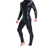 Men's Black Wetlook Erotic Bodysuit / Fetish Faux Leather Wear With Open Crotch - EVE's SECRETS