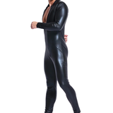 Men's Black Wetlook Erotic Bodysuit / Fetish Faux Leather Wear With Open Crotch - EVE's SECRETS