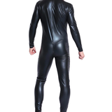 Men's Black Wetlook Erotic Bodysuit / Fetish Faux Leather Wear With Open Crotch - EVE's SECRETS