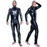 Men's Black Wetlook Erotic Bodysuit / Fetish Faux Leather Wear With Open Crotch - EVE's SECRETS