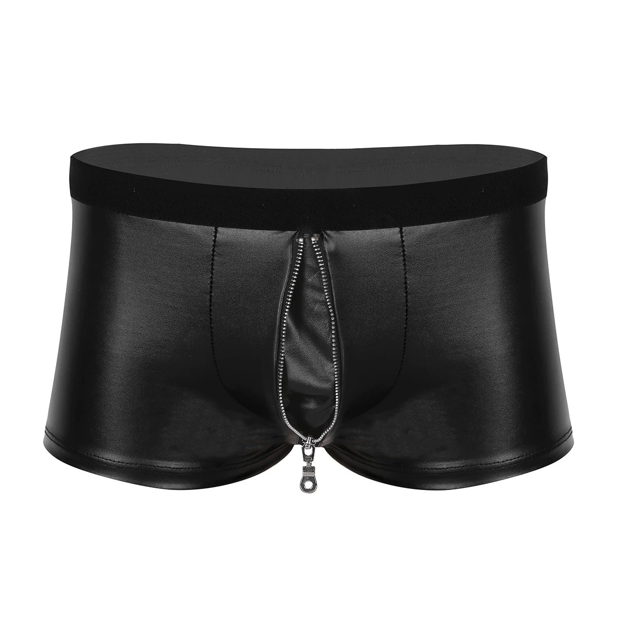 Men's Black Wetlook Panties / Faux Leather Underwear on Zipper - EVE's SECRETS