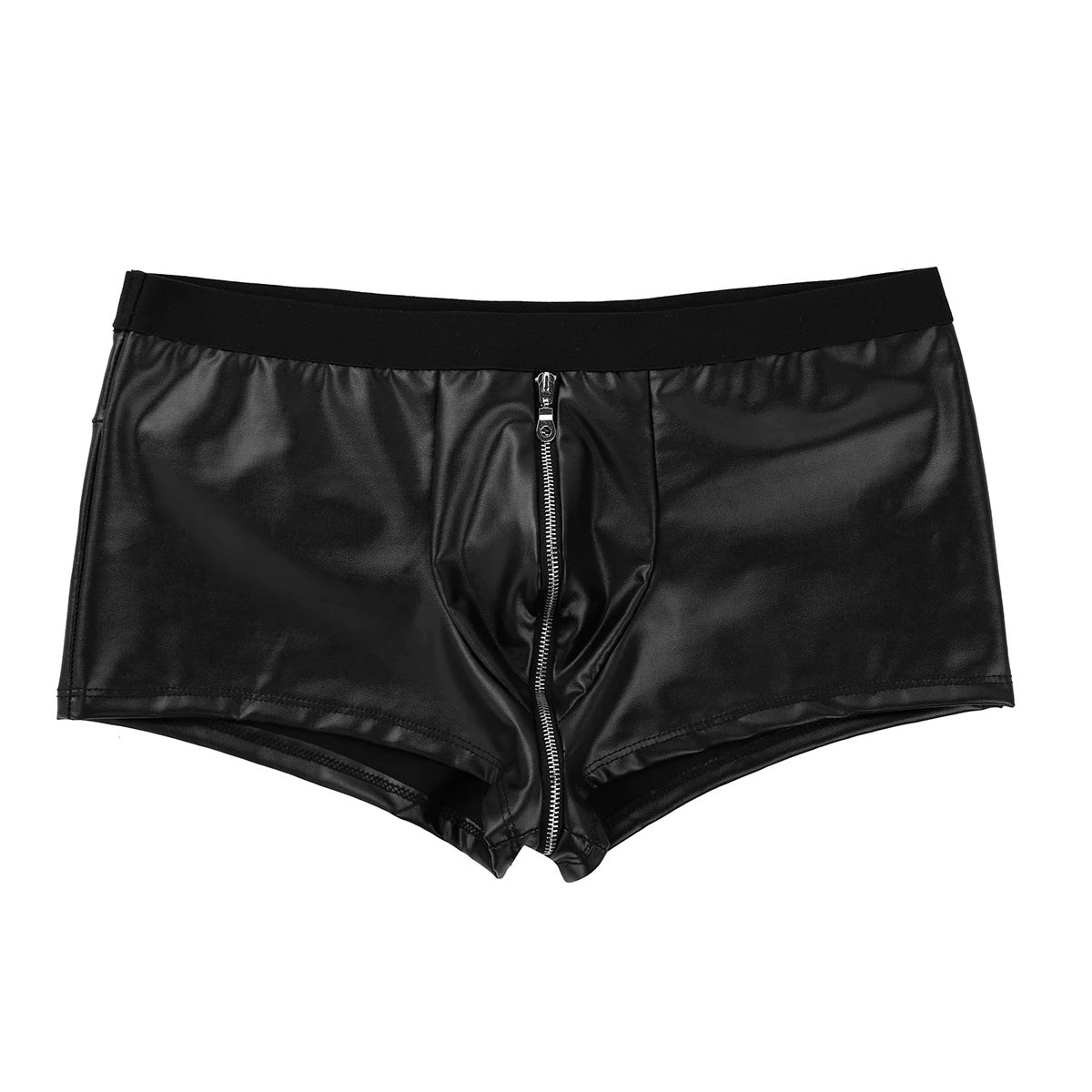 Men's Black Wetlook Panties / Faux Leather Underwear on Zipper - EVE's SECRETS