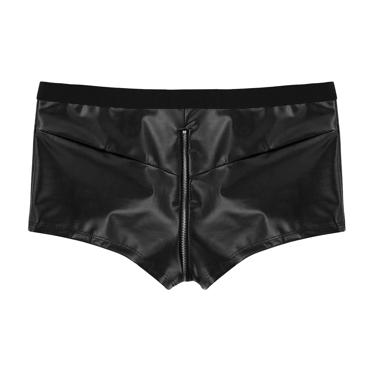 Men's Black Wetlook Panties / Faux Leather Underwear on Zipper - EVE's SECRETS