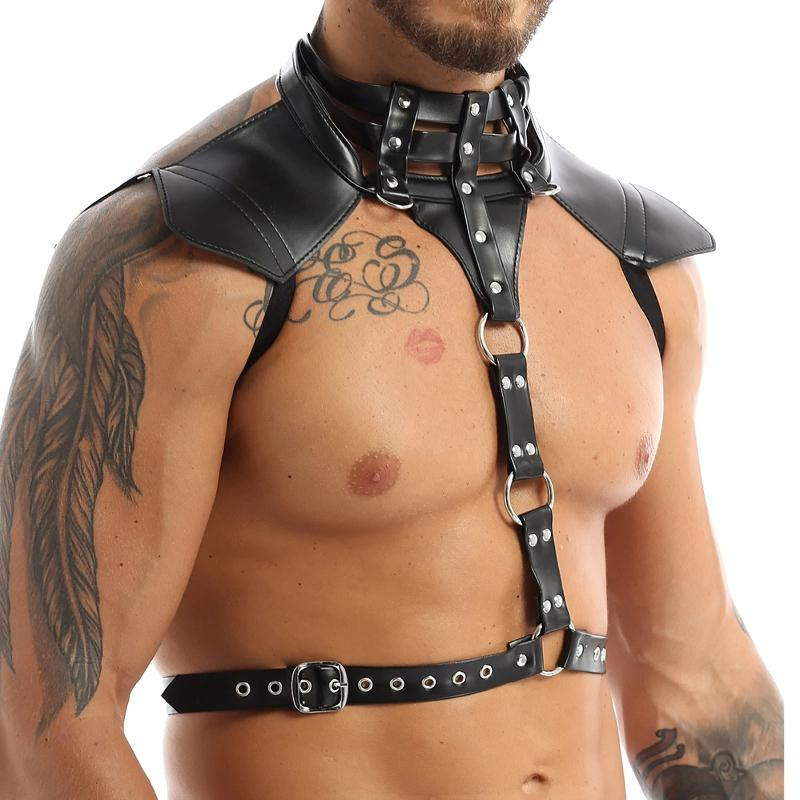 Men's Body Harness With Faux Leather / O-rings Halter Neck Buckles Fancy Costume - EVE's SECRETS