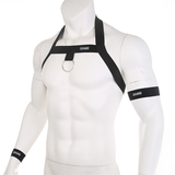 Men's Elastic Body Harness with Metal O-Ring / BDSM Sexy Chest Bondage with Armband and Wristband - EVE's SECRETS