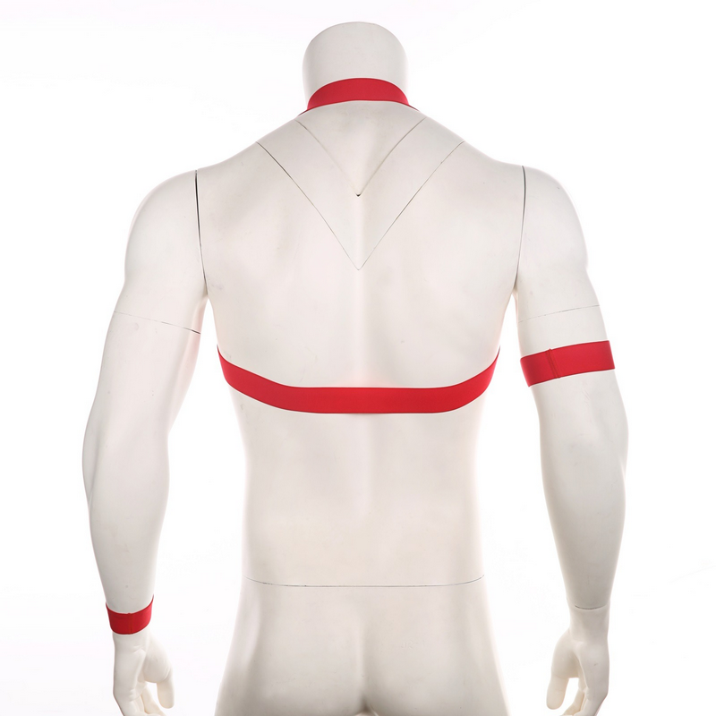 Men's Elastic Body Harness with Metal O-Ring / BDSM Sexy Chest Bondage with Armband and Wristband - EVE's SECRETS
