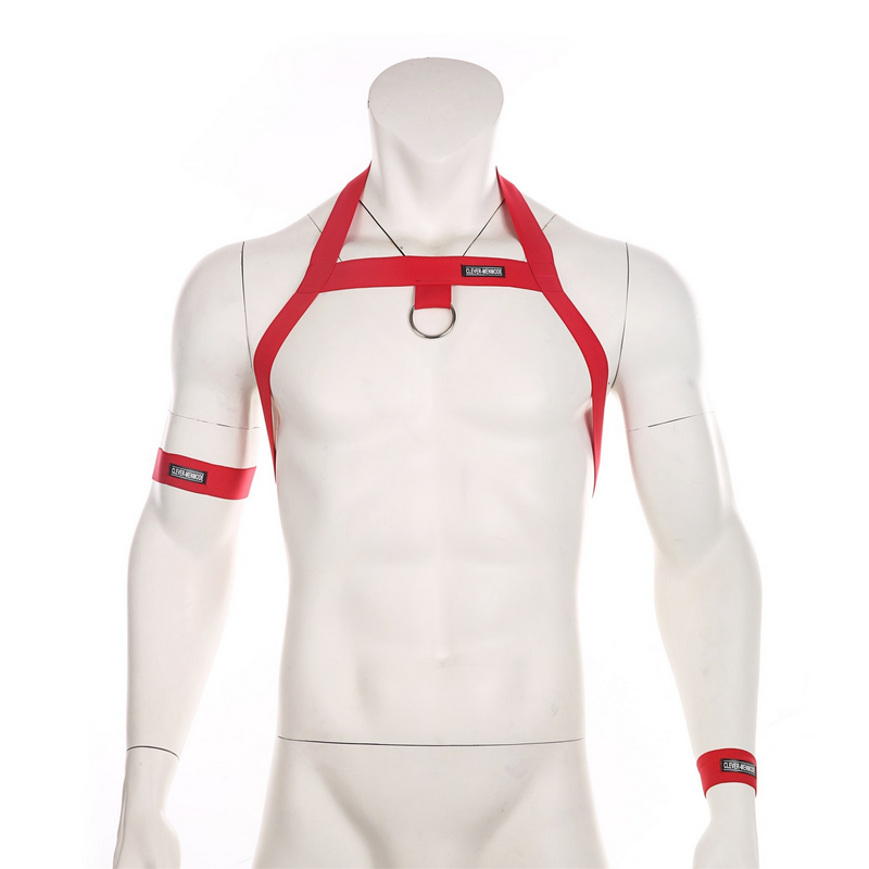 Men's Elastic Body Harness with Metal O-Ring / BDSM Sexy Chest Bondage with Armband and Wristband - EVE's SECRETS