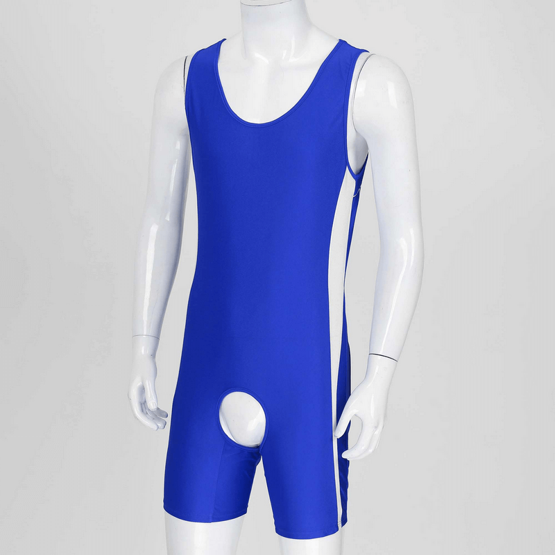 Men's Erotic U Neck Sleeveless Bodysuit / Crotchless Open Butt Leotard Patchwork Bodycon - EVE's SECRETS