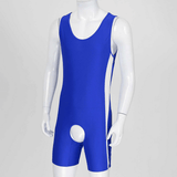 Men's Erotic U Neck Sleeveless Bodysuit / Crotchless Open Butt Leotard Patchwork Bodycon - EVE's SECRETS
