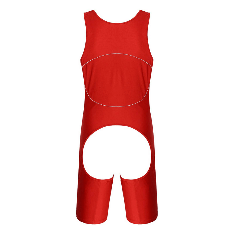 Men's Erotic U Neck Sleeveless Bodysuit / Crotchless Open Butt Leotard Patchwork Bodycon - EVE's SECRETS