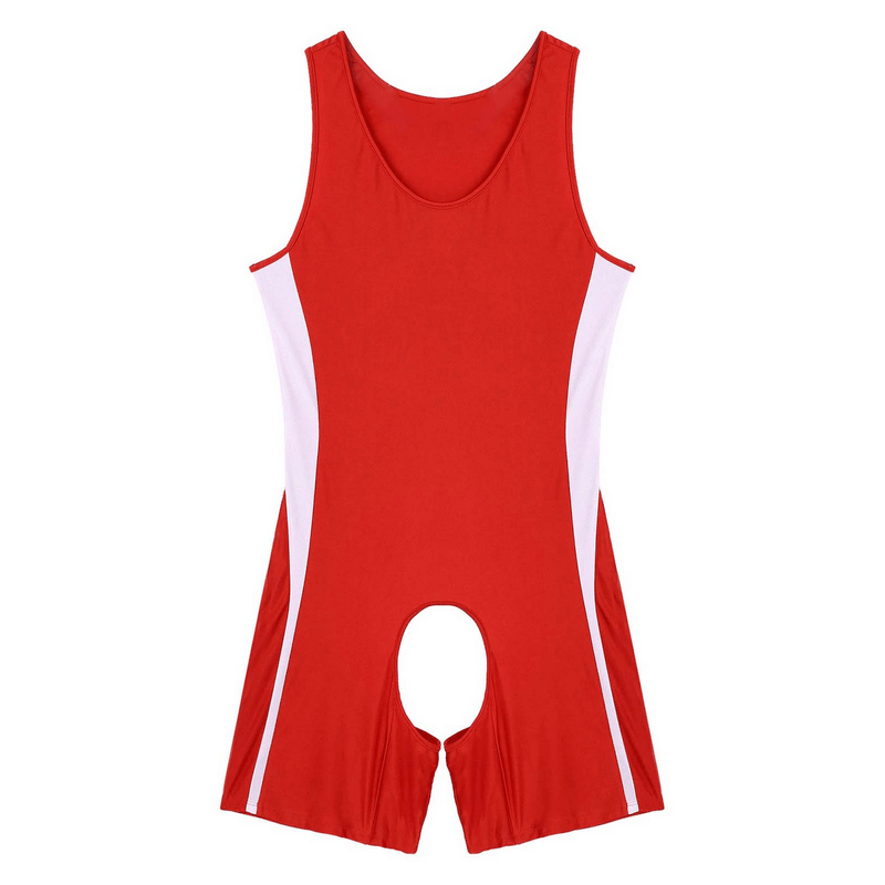 Men's Erotic U Neck Sleeveless Bodysuit / Crotchless Open Butt Leotard Patchwork Bodycon - EVE's SECRETS