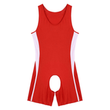 Men's Erotic U Neck Sleeveless Bodysuit / Crotchless Open Butt Leotard Patchwork Bodycon - EVE's SECRETS