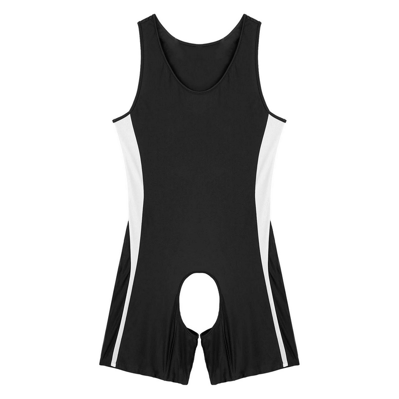 Men's Erotic U Neck Sleeveless Bodysuit / Crotchless Open Butt Leotard Patchwork Bodycon - EVE's SECRETS