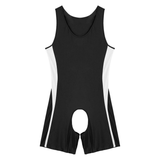 Men's Erotic U Neck Sleeveless Bodysuit / Crotchless Open Butt Leotard Patchwork Bodycon - EVE's SECRETS