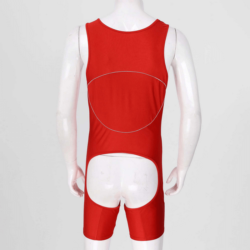 Men's Erotic U Neck Sleeveless Bodysuit / Crotchless Open Butt Leotard Patchwork Bodycon - EVE's SECRETS