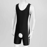 Men's Erotic U Neck Sleeveless Bodysuit / Crotchless Open Butt Leotard Patchwork Bodycon - EVE's SECRETS