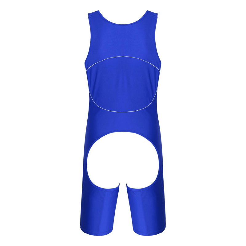 Men's Erotic U Neck Sleeveless Bodysuit / Crotchless Open Butt Leotard Patchwork Bodycon - EVE's SECRETS