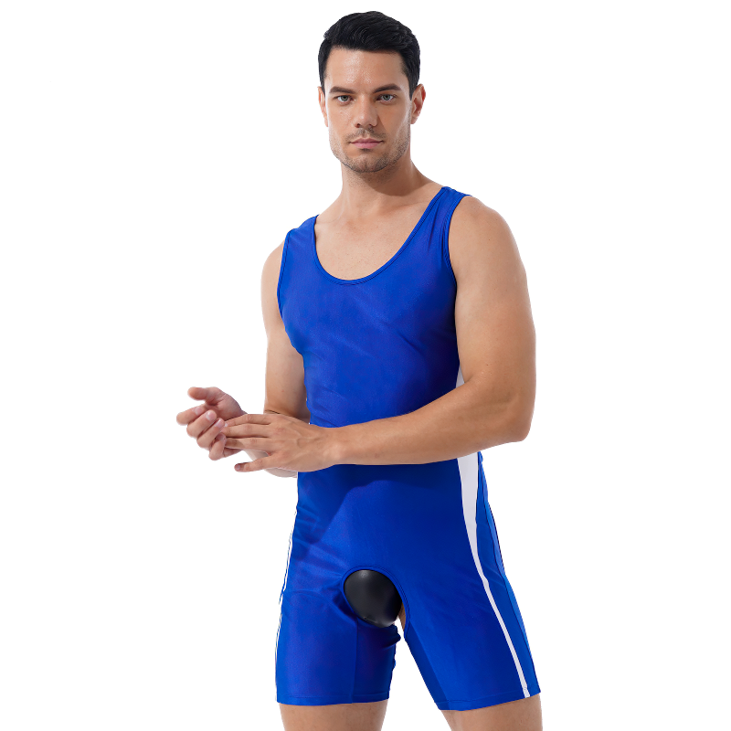 Men's Erotic U Neck Sleeveless Bodysuit / Crotchless Open Butt Leotard Patchwork Bodycon - EVE's SECRETS