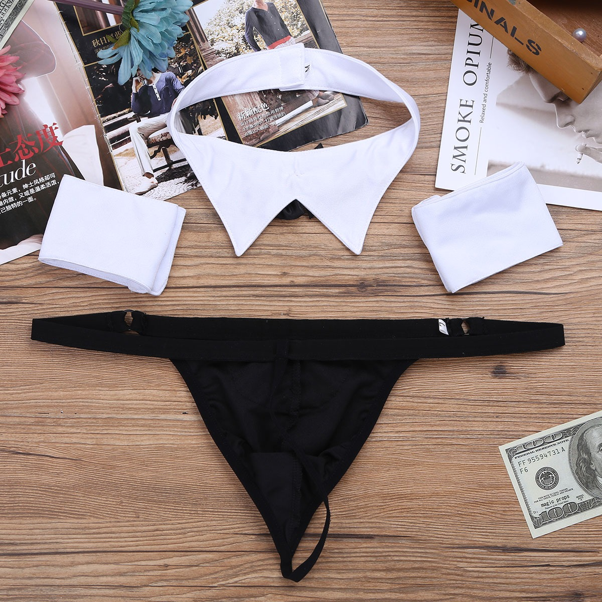 Men's Exotic Lingerie Set / Bowknot Tie Sexy Thong with Bracelets / Male Underwear Costume - EVE's SECRETS