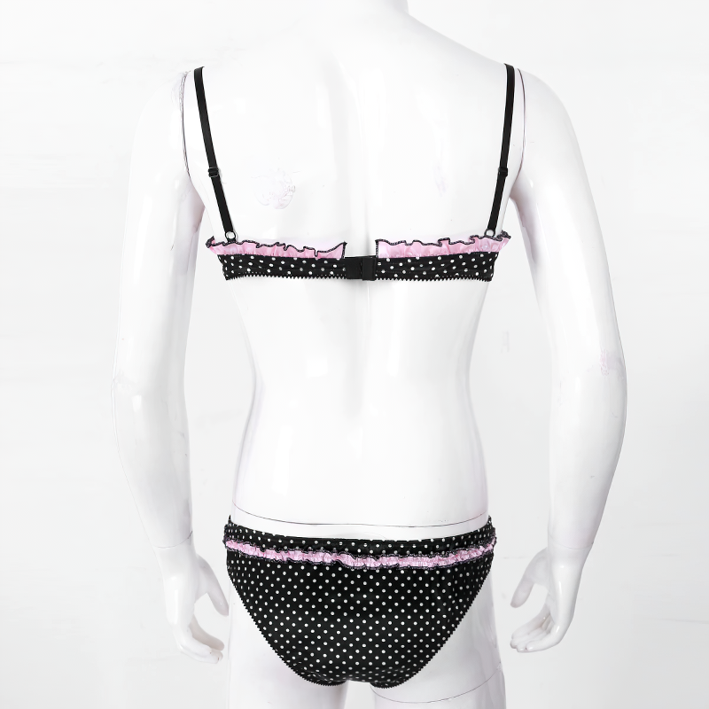Men's Exotic Lingerie Set / Spaghetti Straps Ruffles Bra Top With Underwear Panties - EVE's SECRETS