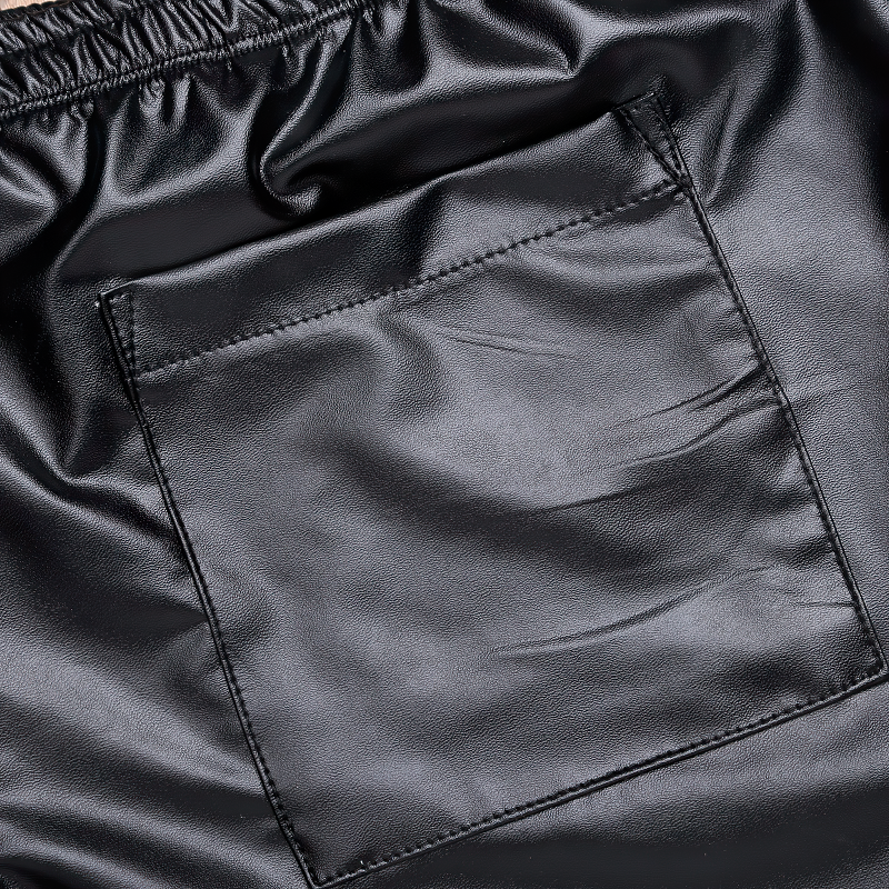 Men's Faux Leather Black Shorts / Glossy Slim Fit Sexy Clubwear / Fitness Pants with Back Pocket - EVE's SECRETS