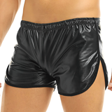 Men's Faux Leather Black Shorts / Glossy Slim Fit Sexy Clubwear / Fitness Pants with Back Pocket - EVE's SECRETS