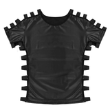Men's Faux Leather Short Sleeve Round Neck T-Shirt / Fashion Elastic Black Muscle T-shirts - EVE's SECRETS