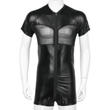 Men's Shiny Metallic Fashion Costumes / See-Through Open Butt Patchwork Bodysuit - EVE's SECRETS