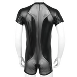 Men's Shiny Metallic Fashion Costumes / See-Through Open Butt Patchwork Bodysuit - EVE's SECRETS
