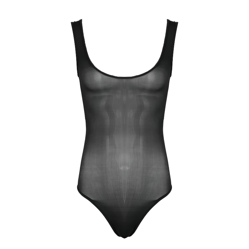 Men's Glossy Breathable Scoop Neck Swimsuit / Sleeveless See-Through Nylon Bodysuit Underwear - EVE's SECRETS