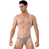 Men's Glossy Breathable Scoop Neck Swimsuit / Sleeveless See-Through Nylon Bodysuit Underwear - EVE's SECRETS
