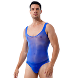 Men's Glossy Breathable Scoop Neck Swimsuit / Sleeveless See-Through Nylon Bodysuit Underwear - EVE's SECRETS