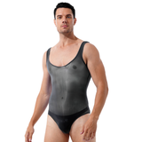 Glänzender, atmungsaktiver Herren-Body mit U-Ausschnitt / ärmellose, durchsichtige Nylon-Unterwäsche