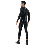 Men's Latex Wet Look Shiny PU Leather Catsuit / Hooded Role Play Skinny Zipper Bodysuit - EVE's SECRETS