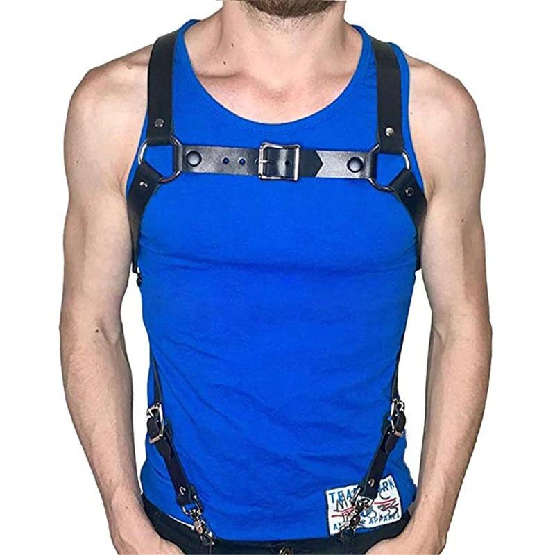 Men's Leather Fetish Body Harness / Sexy Suspenders for Pents With Metal Clips - EVE's SECRETS