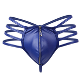Men's Low Waist PU Leather G-string Briefs / Sexy Hollow Out Open Butt Zipper Thong Underwear - EVE's SECRETS