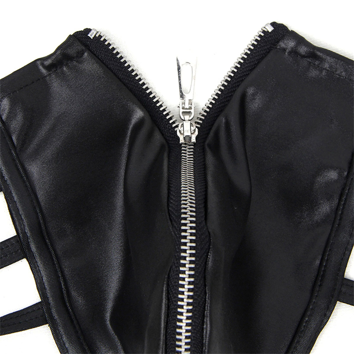 Men's Low Waist PU Leather G-string Briefs / Sexy Hollow Out Open Butt Zipper Thong Underwear - EVE's SECRETS
