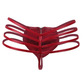 Men's Low Waist PU Leather G-string Briefs / Sexy Hollow Out Open Butt Zipper Thong Underwear - EVE's SECRETS