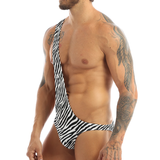 Men's Mankini Strap Sexy Zebra Lingerie / Male Exotic One-Shoulder Bodysuit Underwear - EVE's SECRETS