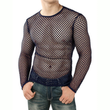 Men's Mesh Long Sleeve O-Neck Summer Top / Sexy Fishnet See Through Clubwear - EVE's SECRETS