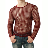 Men's Mesh Long Sleeve O-Neck Summer Top / Sexy Fishnet See Through Clubwear - EVE's SECRETS