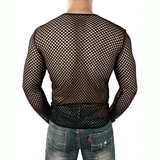 Men's Mesh Long Sleeve O-Neck Summer Top / Sexy Fishnet See Through Clubwear - EVE's SECRETS
