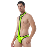 Body brillant à bout ouvert pour hommes avec joint torique / sous-vêtement masculin sexy à col rond