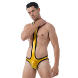Men's O Ring Shiny PU Leather Bodysuit / Round Neck Sexy Bulge Pouch Male Underwear - EVE's SECRETS