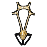 Men's One-Piece Shiny Metallic Underwear / Wide Shoulder Strap Bulge Pouch Male Rave Clubwear - EVE's SECRETS