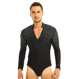 Homme Une Pièce Strass Brillants Justaucorps Justaucorps / Manches Longues V-Cou Costume Tango Latin
