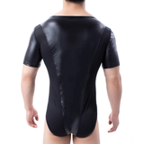 Men's Plunge Bodysuit with Criss-cross Chest Straps / Sexy Black Short Sleeve Leotard - EVE's SECRETS