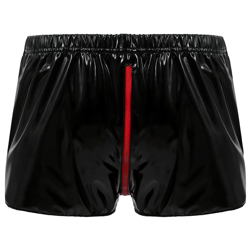 Men's Pole Dance Clubwear Rave Shorts / Elastic Waistband Wet Look Zipper Crotch Short Pants - EVE's SECRETS