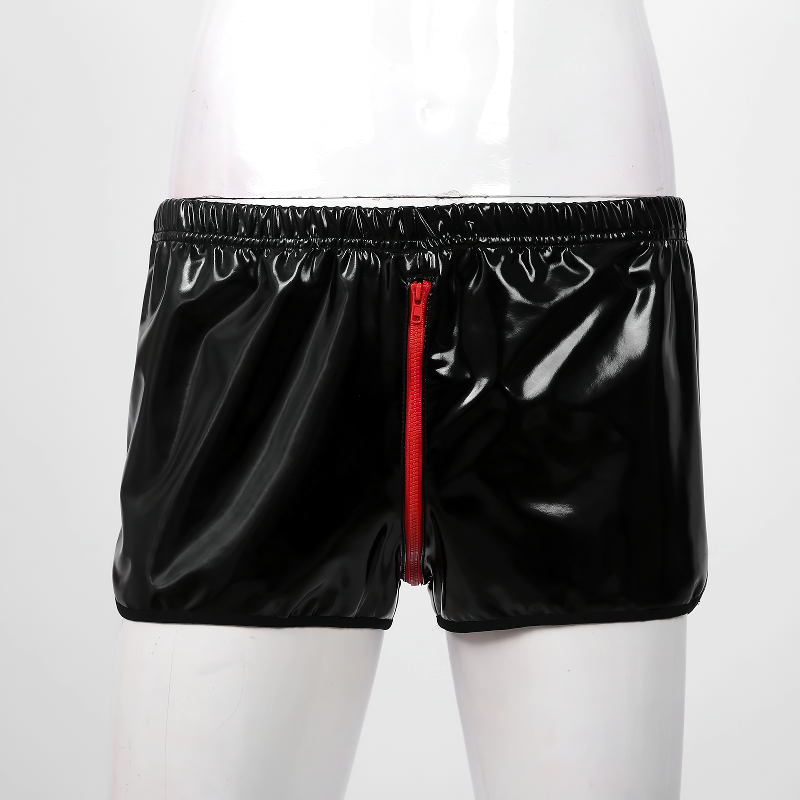 Men's Pole Dance Clubwear Rave Shorts / Elastic Waistband Wet Look Zipper Crotch Short Pants - EVE's SECRETS