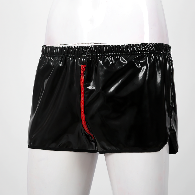 Men's Pole Dance Clubwear Rave Shorts / Elastic Waistband Wet Look Zipper Crotch Short Pants - EVE's SECRETS